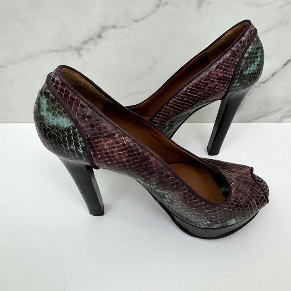 Donald J. Pliner Womens Platform Peep Toe Heels Size 7.5 Snake Print Leather - Picture 5 of 11